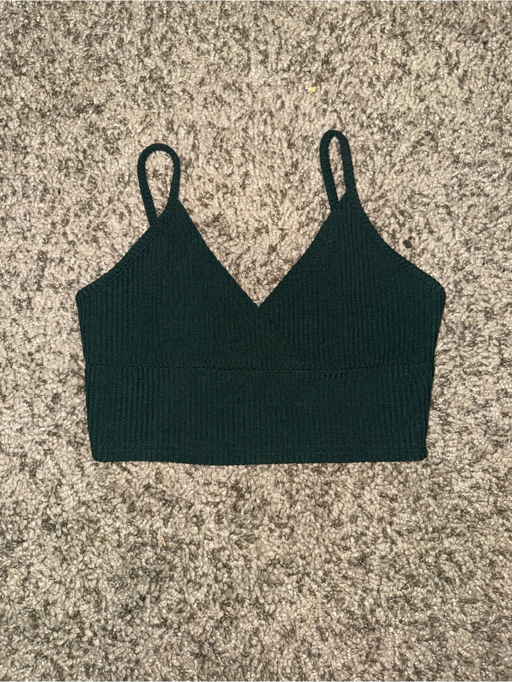 Ribbed V-Neck Crop Cami Top - Dark Green